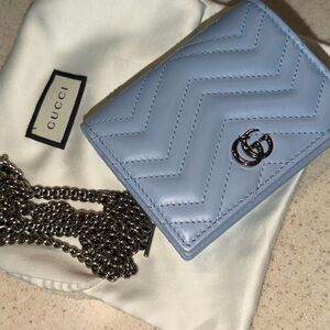Gucci Light Blue Chevron Small Crossbody Wallet